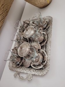 Teacup set 6 pcs 38.8x62 cm metal and glass