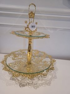 2-layer cookie tray large metal and glass