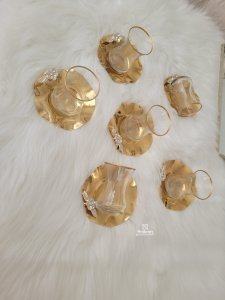 Tea set for six gold glass and metal