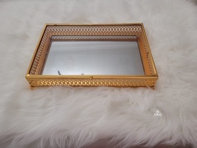 Rectangular tray with lid mirror glass metal